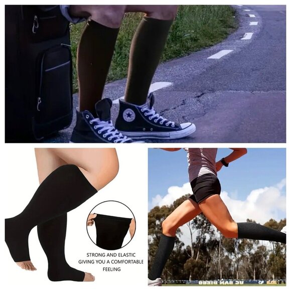 Compression Socks Leg Support Unisex Open Toe Knee Stockings Long Sleeves - Picture 1 of 8